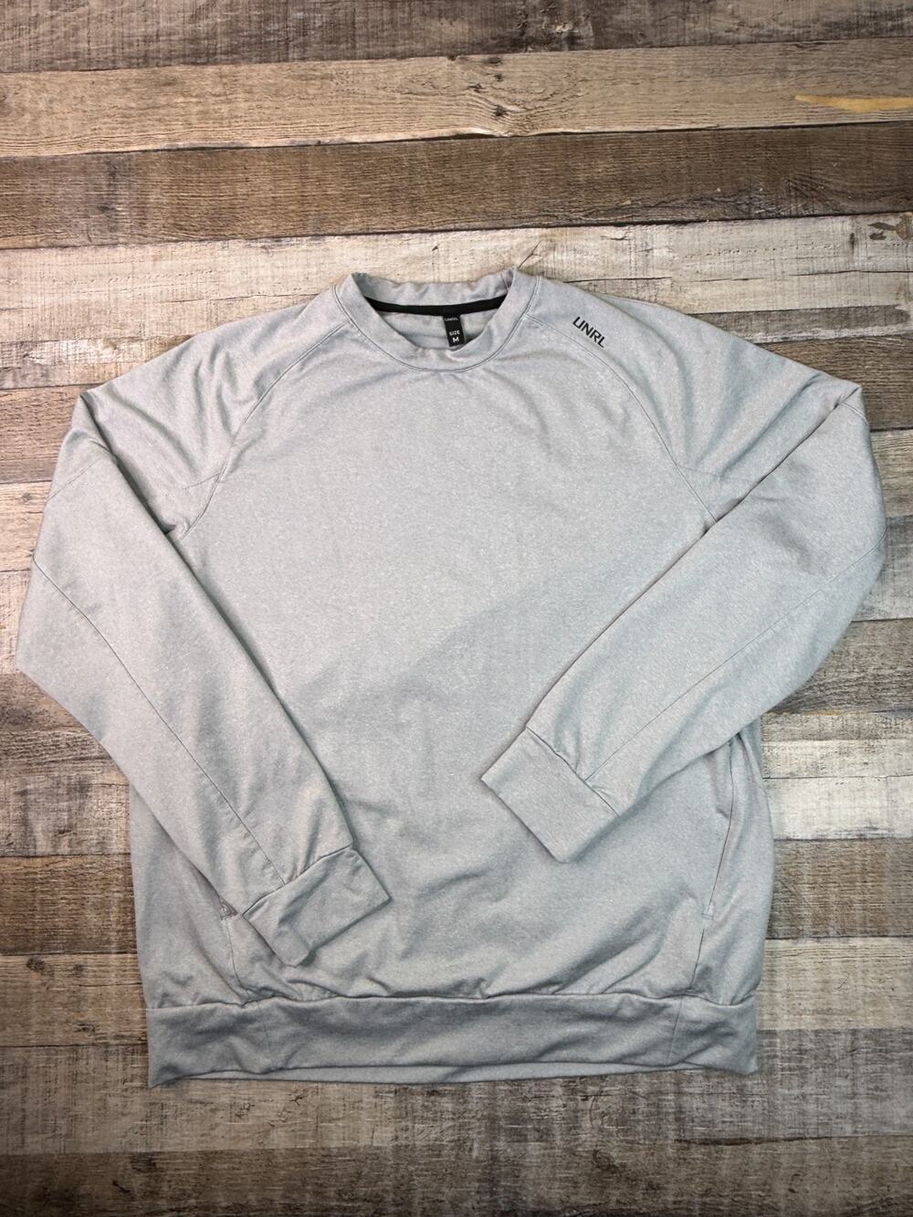 UNRL Mens M Gray Crossover Stretch Pullover Sweater Zipper Pockets Crewneck